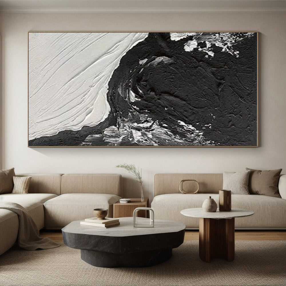 Black - White Textured Contrast, “Night & Ice” - Abstract Textured Acrylic Painting CT0735