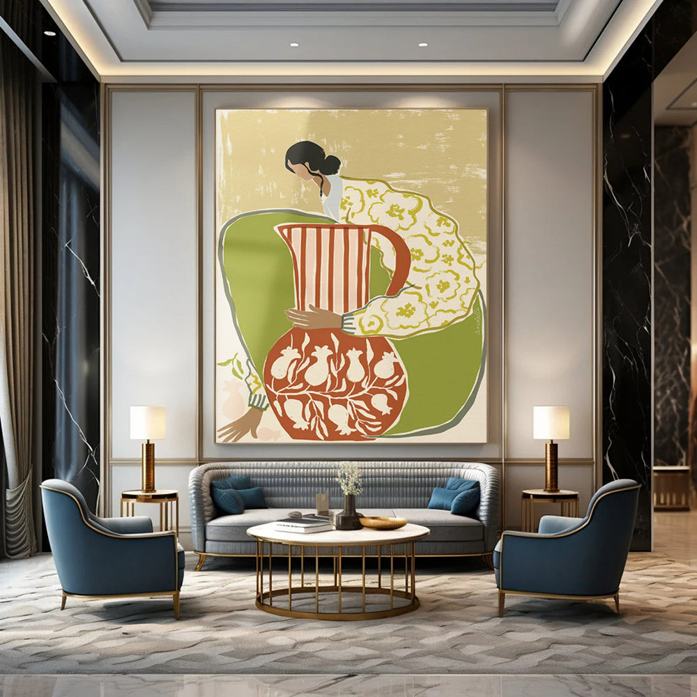 Flat Colors - Woman with Vessels Painting On Canvas DKH1145