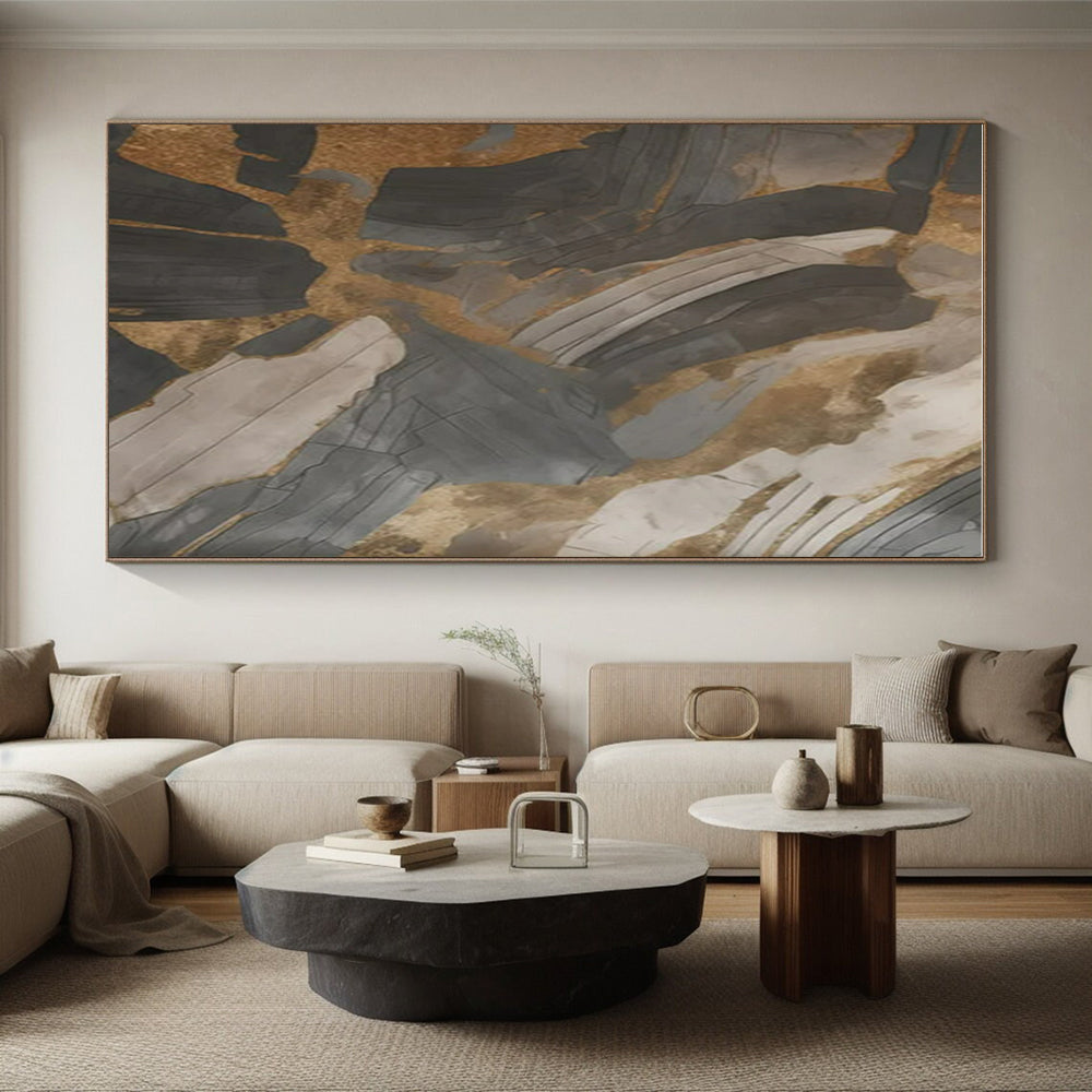 “Gray - Gold Abstract Textures” ，Abstract Mixed - Media Painting CT0849