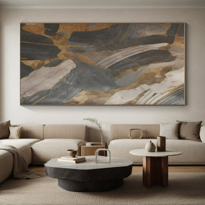 “Gray - Gold Abstract Textures” ，Abstract Mixed - Media Painting CT0849