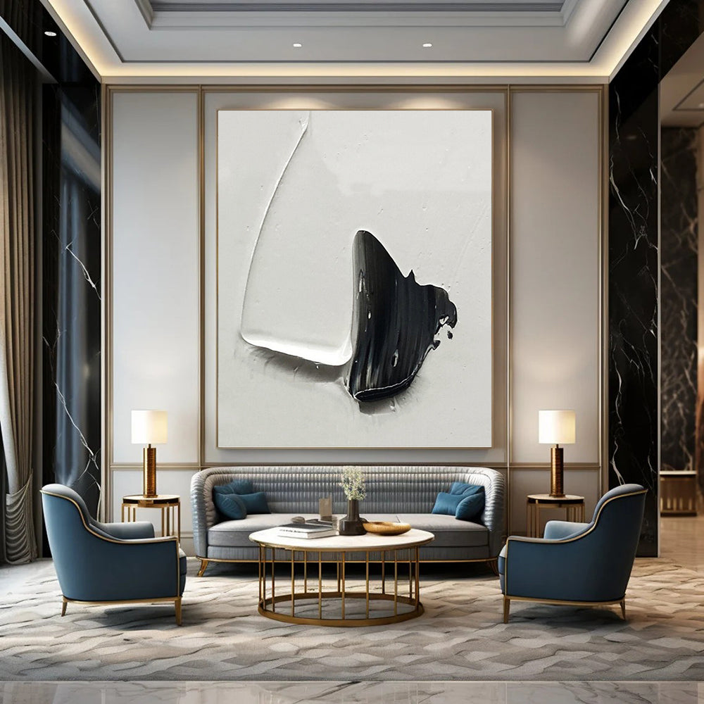 “Dramatic Black - White Contrast” - Minimalist Textured Painting On Canvas DKH1671