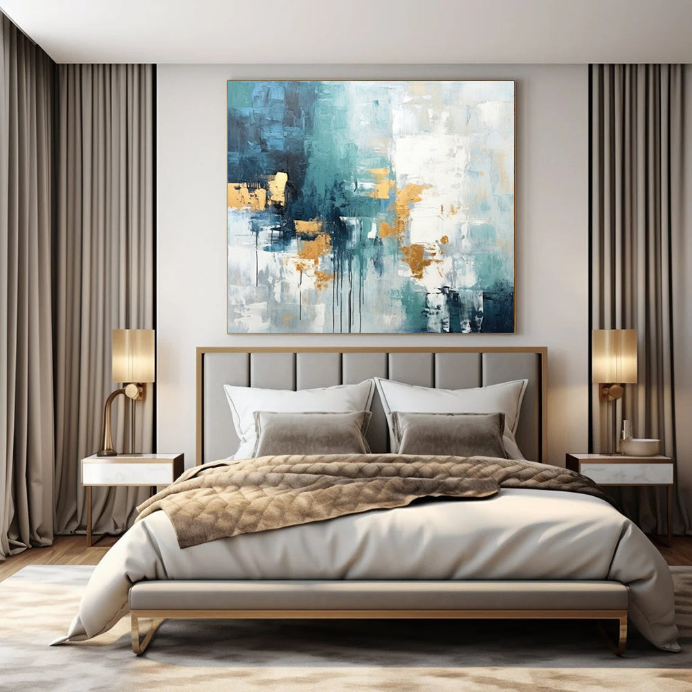 “Teal - Gold Urban Drizzle” – Abstract Expressionist Art CT1039