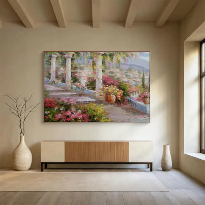 Mediterranean Garden Terrace Painting On Canvas DKH663