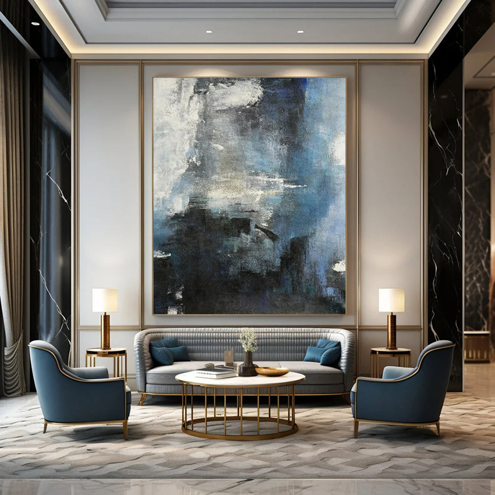 “Moody Blue & Gray Abstract” - Abstract Painting On Canvas CT2335