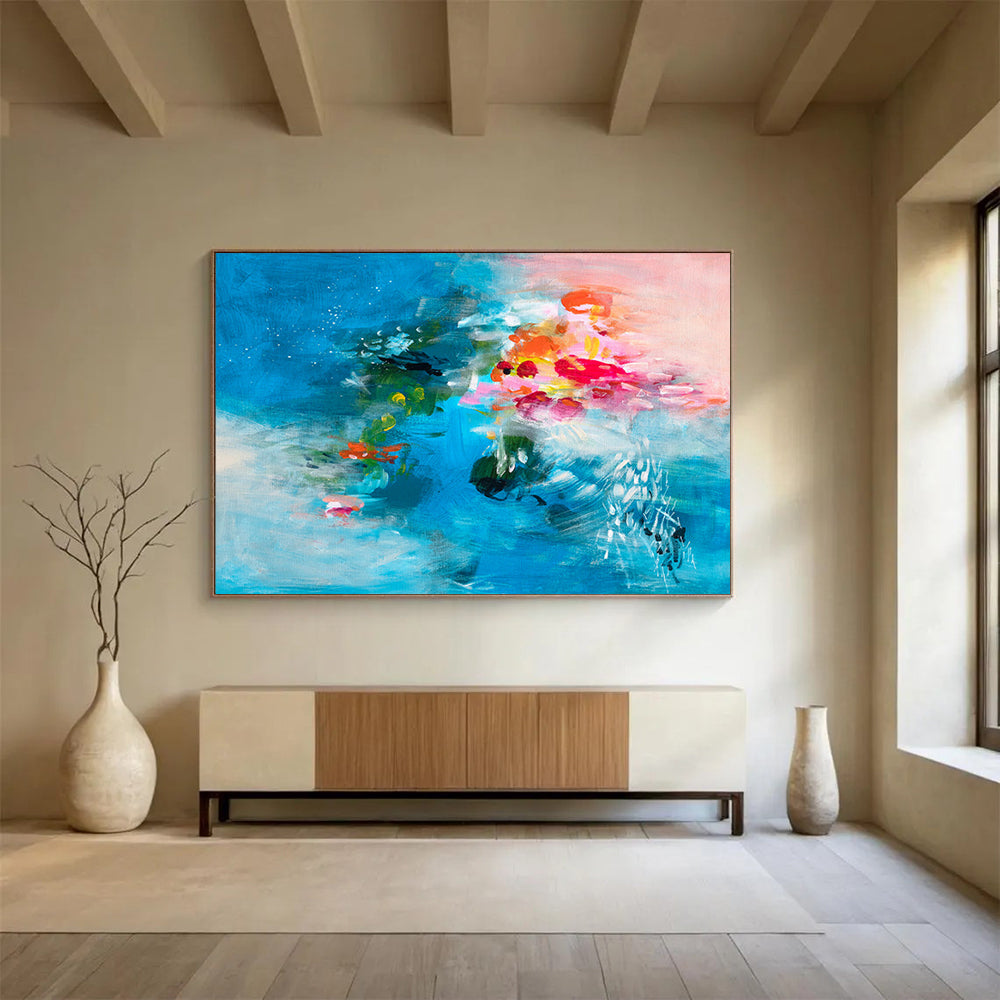“Blue - Hued Abstract Floral - Vivid Flowers in a Sea of Blue” Painting On Canvas DKH030