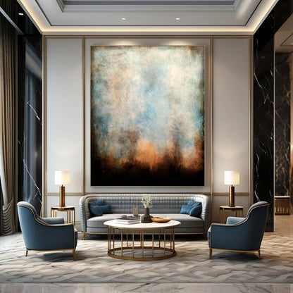 “Muted Blue & Brown Atmospheric Abstract” - Abstract Painting On Canvas CT2324