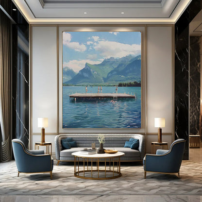 “Lakeside Mountain Retreat” – Realistic Landscape Painting On Canvas CT2119
