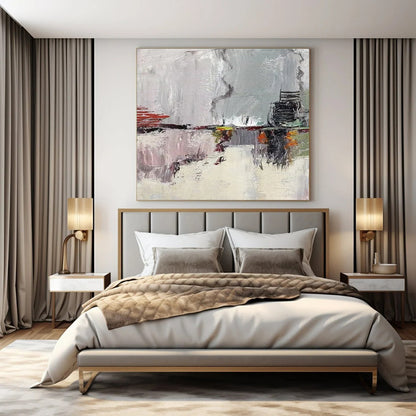 Grey, Red, Yellow & Green Abstract Cityscape - "Urban Impressions" - Abstract Oil Painting CT1459