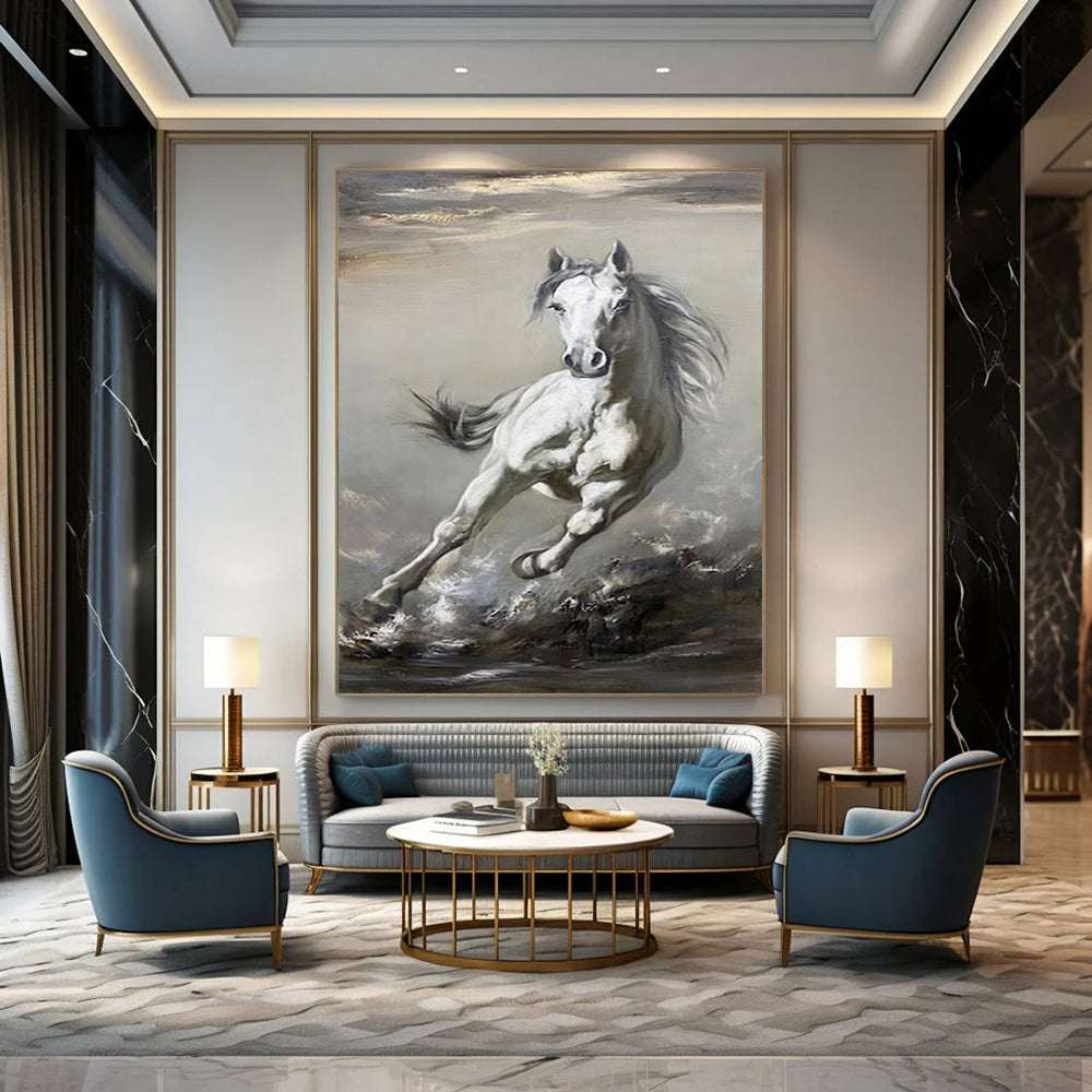 “Galloping White Horse” – Realistic Oil Painting On Canvas CT2180