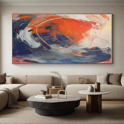 “Orange - Blue - White Abstract Swirls” ，Abstract Acrylic Painting CT0843