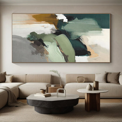 Green - Brown Abstract Shapes, “Nature’s Chaos” - Abstract Expressionist Acrylic Painting CT0737