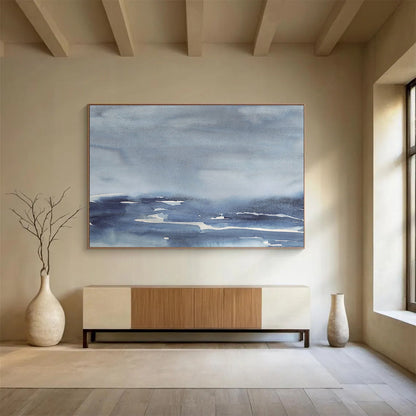 “Blue and Gray Watercolor Abstract Sea” Painting On Canvas DKH168