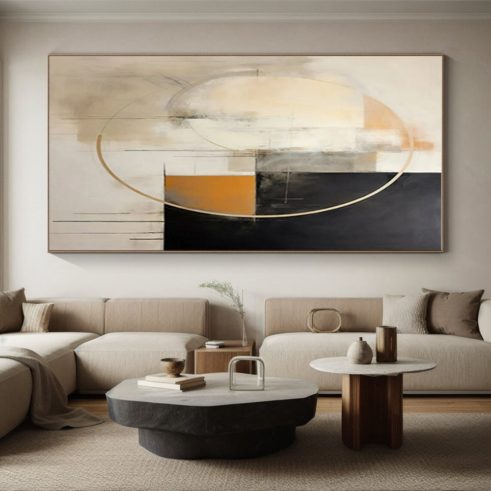 “Beige - Black - Gold Abstract Circles” ，Abstract Acrylic Painting CT0820