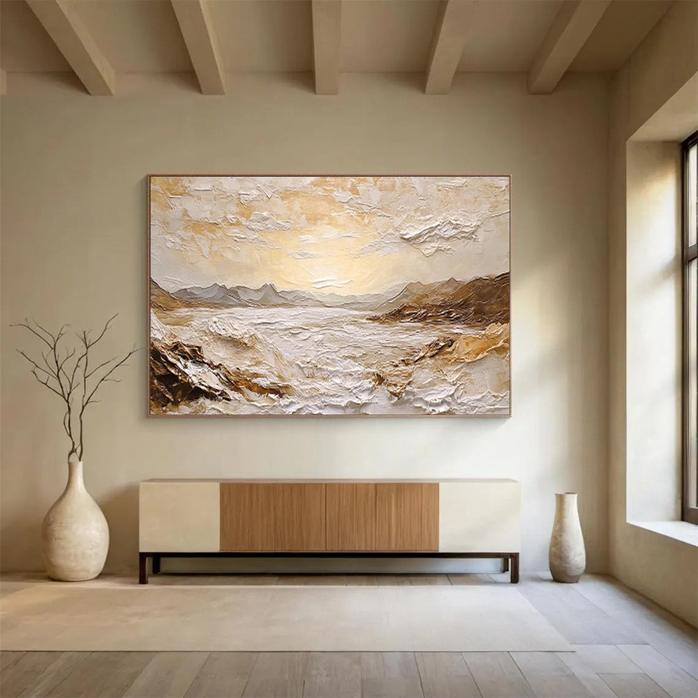 “Textured Golden Landscape” Impasto Scenic Painting On Canvas DKH458