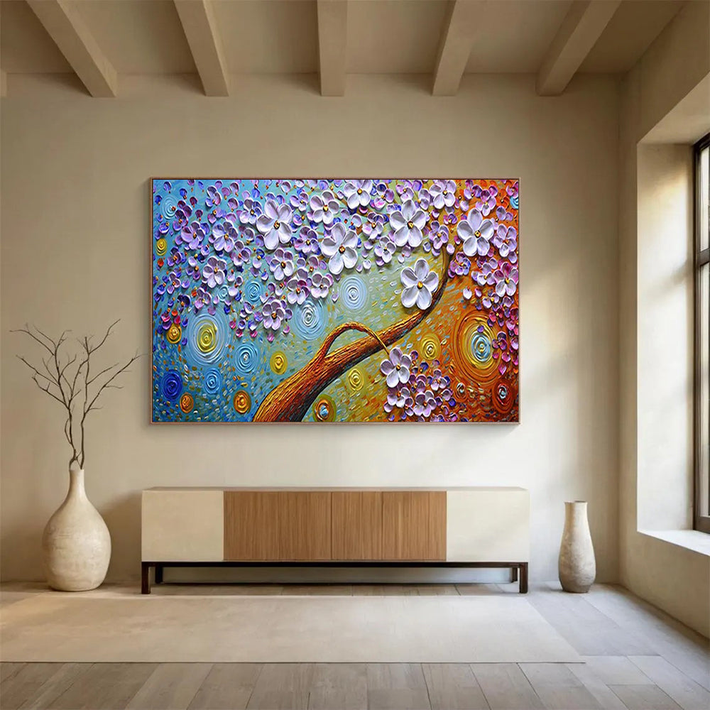 Textured Flower Tree with Swirls - Impasto Fantasy Painting On Canvas DLZ217