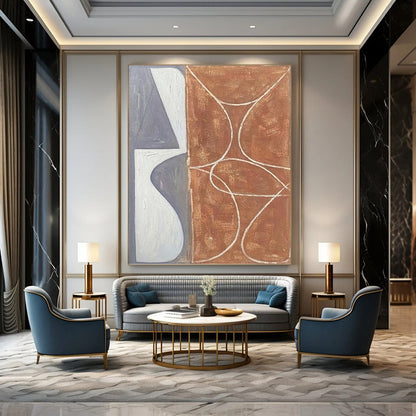 Gray, White, and Brown - Geometric and Curved Painting On Canvas DKH1138