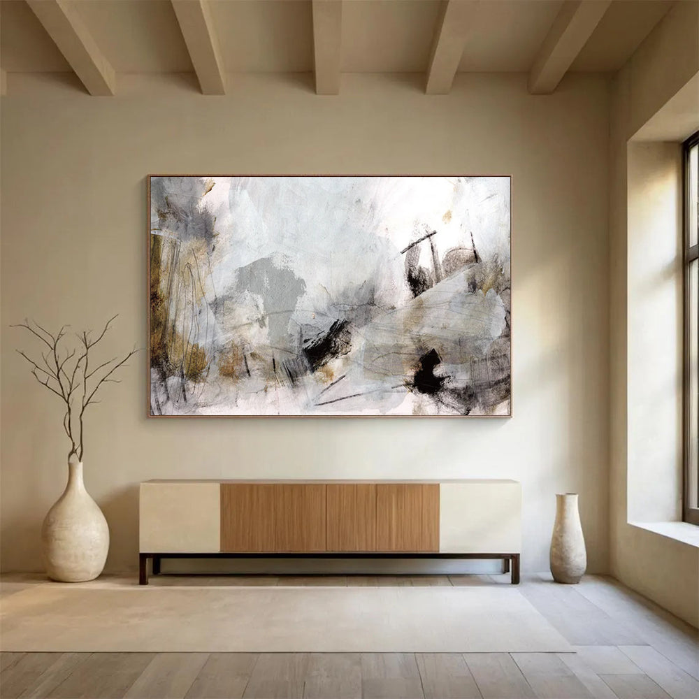 “Ethereal Gray and Brown Abstract” Mixed - media Abstract Painting On Canvas DLZ135