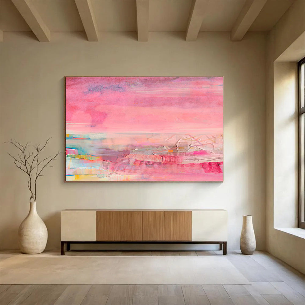 Pink - Toned Abstract Landscape - Layers of Pink and Colorful Accents Painting On Canvas DKH035