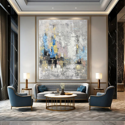 “Gray and Colorful Abstract City” - Gray, Blue, Yellow, Pink Abstract Painting On Canvas DTP248