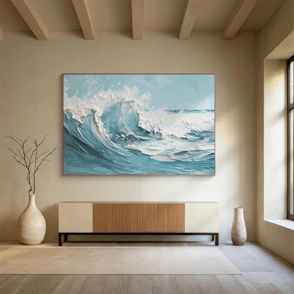 3D Textured Ocean Wave - Blue and White Impasto Painting On Canvas DKH042