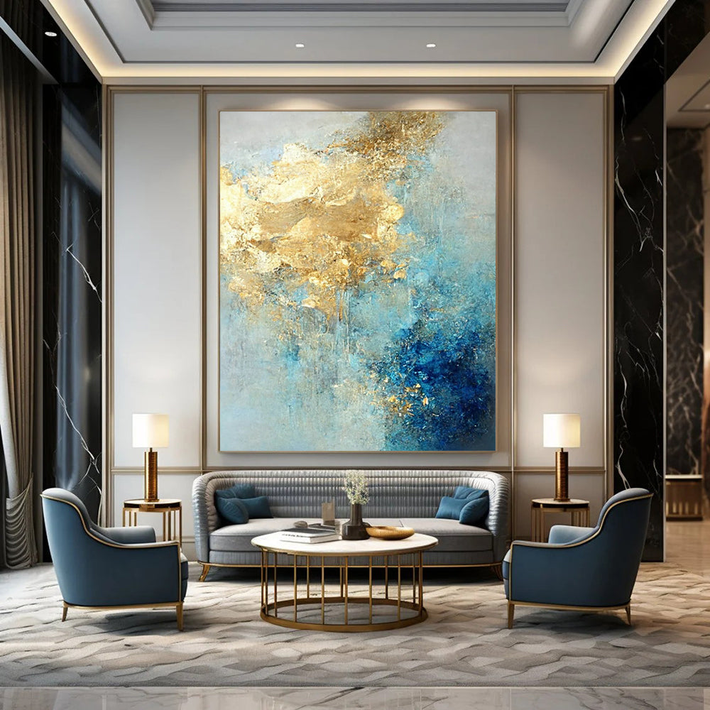 “Blue - Gold Abstract Fusion” - Abstract Expressionist Painting On Canvas DTP071