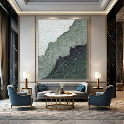 “Textured Green & Gray Mountains” - Green, Gray & Black Textured Abstract Landscape Painting On Canvas DKH1212