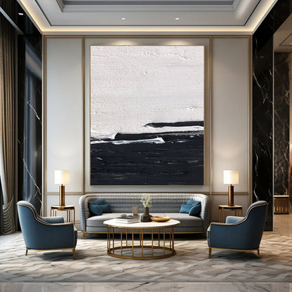 “Black, White Minimalist ‘Silent Horizon’” - Impasto Abstract Painting On Canvas DTP402