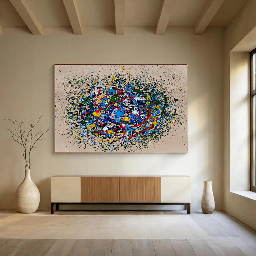Colorful Concentric Splatter Abstract Painting On Canvas DKH304