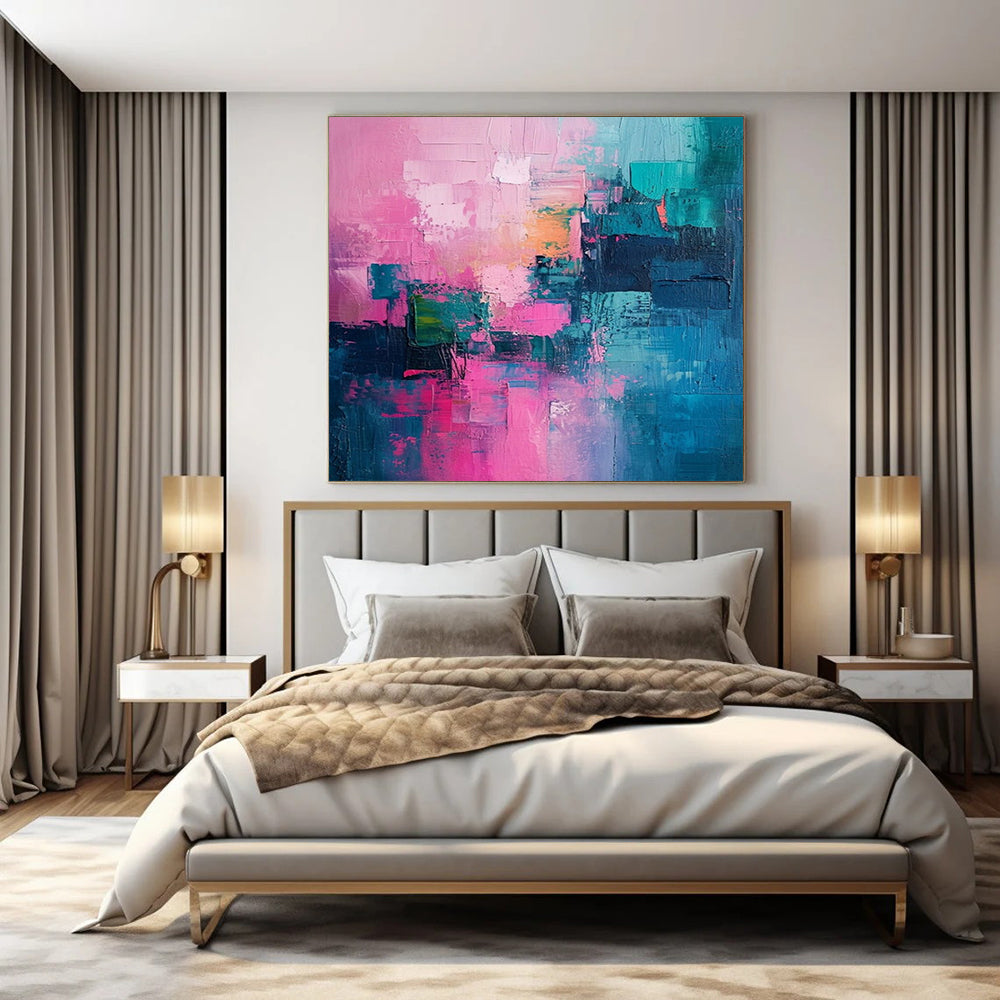 “Pink, Teal, Color - Blocked Abstraction” – Bold Abstract Art CT1012