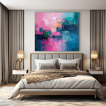 “Pink, Teal, Color - Blocked Abstraction” – Bold Abstract Art CT1012