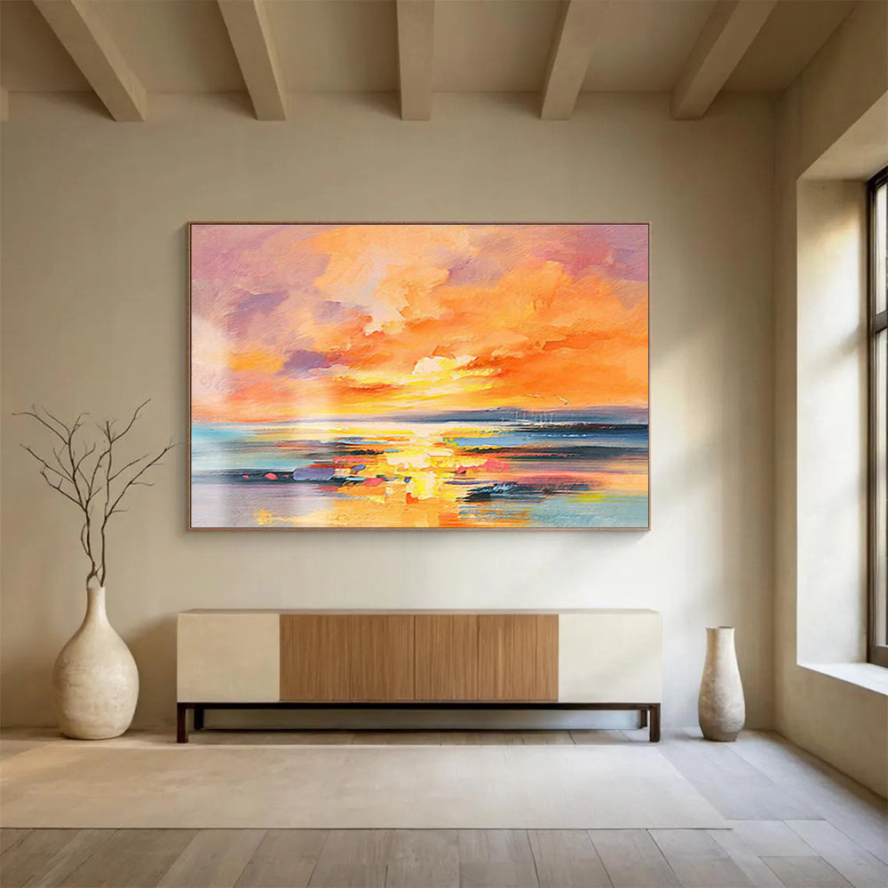 “Vibrant Sunset Seascape” Abstract Impasto Painting On Canvas DKH419