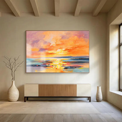 “Vibrant Sunset Seascape” Abstract Impasto Painting On Canvas DKH419