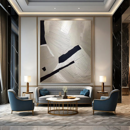 White & Black Textures - Abstract Textured Painting On Canvas DKH1241