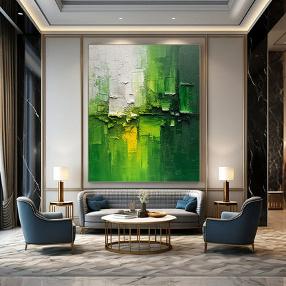 “Textured Green - Yellow Abstract” - Impasto Expressionist Painting On Canvas DTP003