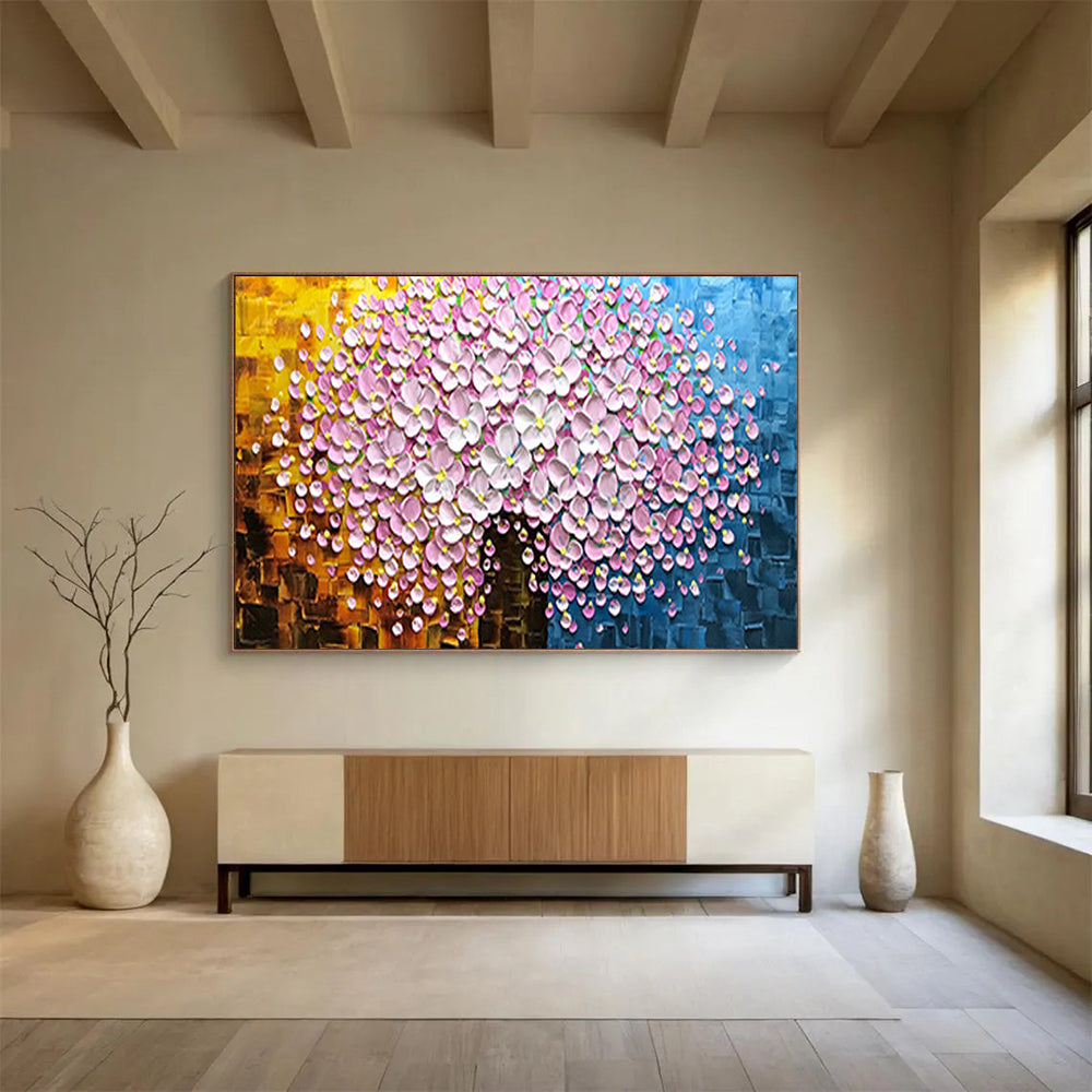 Pink and White Flower Tree - Impasto Floral Painting On Canvas DLZ231