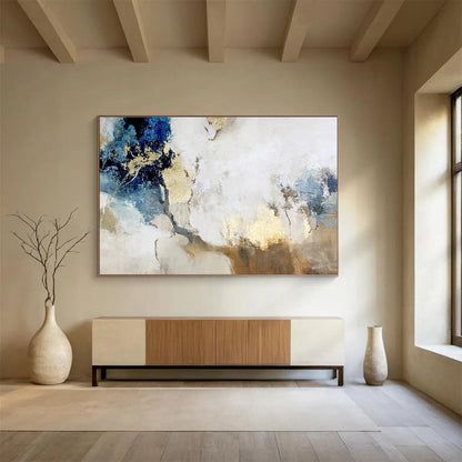 “Blue - Gold Abstract Repetition” Abstract Acrylic Painting On Canvas DKH509