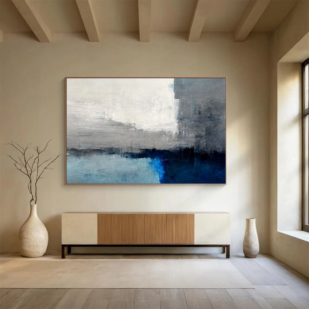“Gray - Blue Abstract Horizon” Abstract Painting On Canvas DLZ074