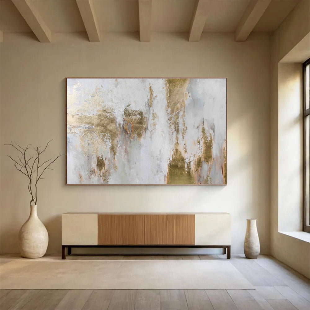 “Gold - White Textured Abstraction” Abstract Acrylic Painting On Canvas DKH521