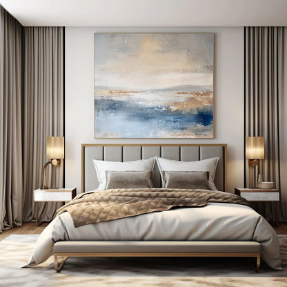 Soft Blue & Brown Abstraction - Abstract Minimalist Acrylic On Canvas CT1340