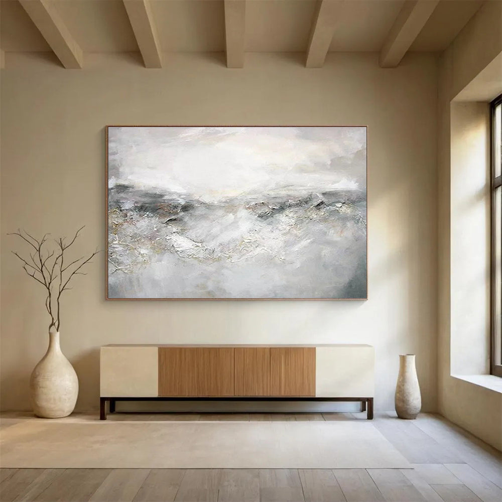 “Gray - White Abstract Mist” Abstract Oil Painting On Canvas DKH441