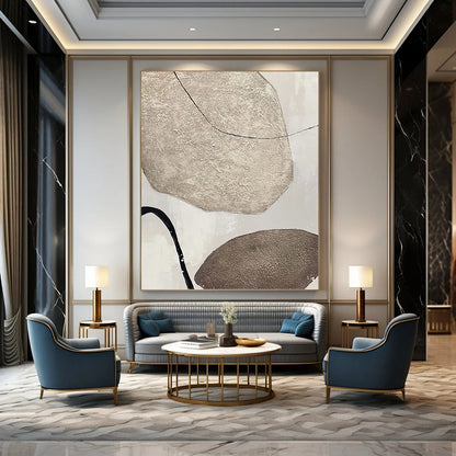 “Textured Neutral Shapes with Black Lines” - Minimalist Abstract Painting On Canvas DKH1121