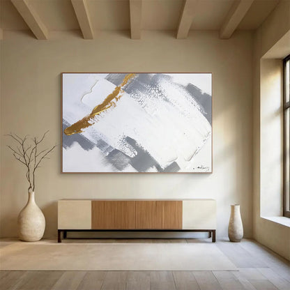 Gold Accent Gray and White Abstract Painting On Canvas DKH317