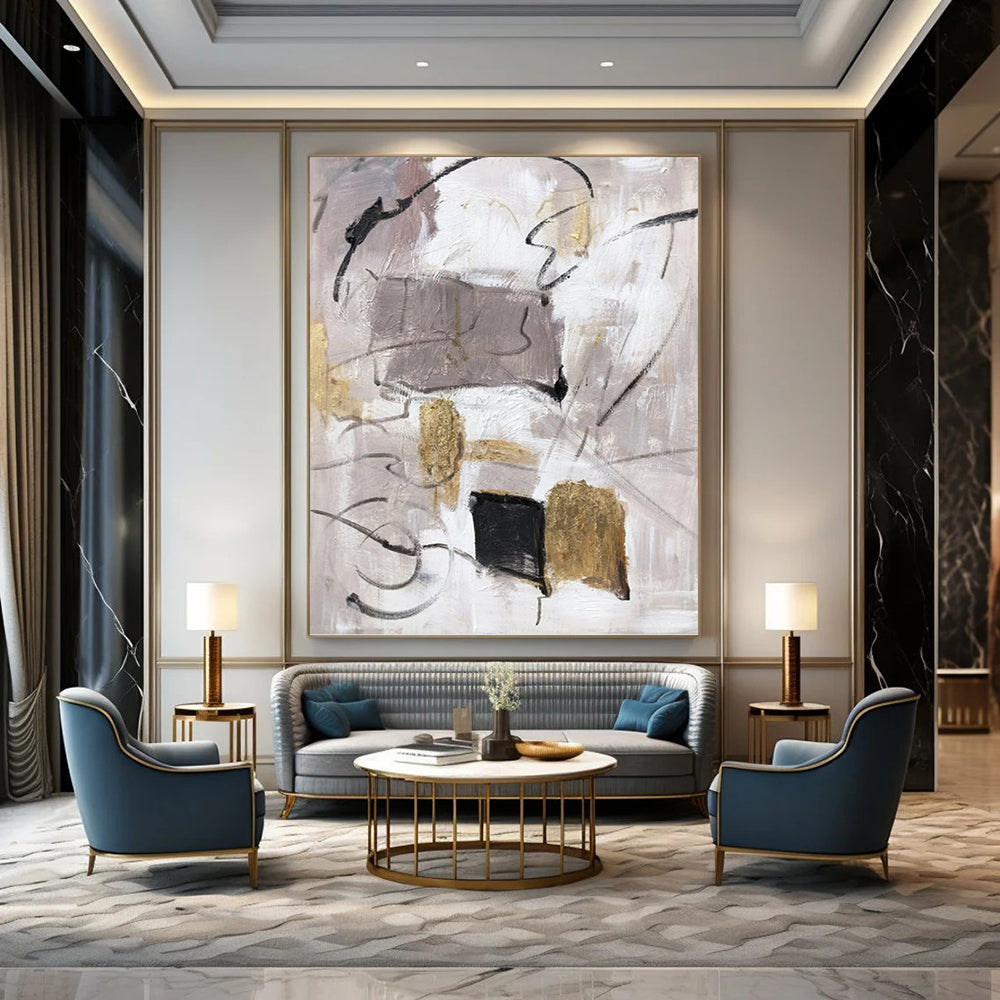 Neutral Abstract with Gold Accents - Minimalist Abstract Painting On Canvas DKH1285
