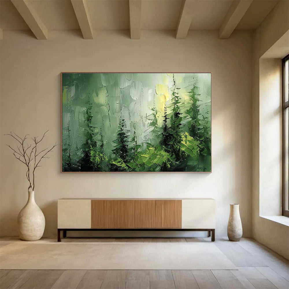 “Misty Green Forest” - Impressionistic Landscape Painting On Canvas DKH830