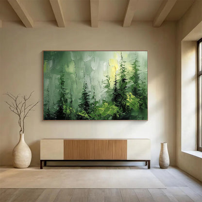“Misty Green Forest” - Impressionistic Landscape Painting On Canvas DKH830