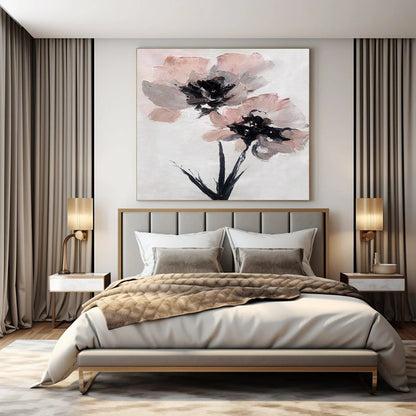 Textured Pink Flowers - Impasto Floral Acrylic Painting CT1428