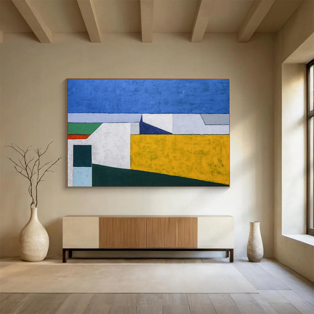 “Bold Color Block Geometry” Abstract Oil Painting On Canvas DKH557