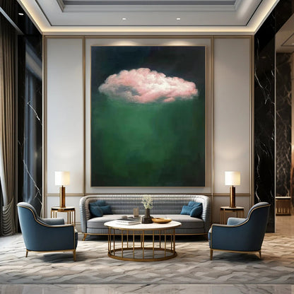 “Pink Cloud in Green Depths” - Surreal Cloud Painting CT1984