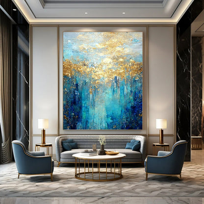 “Turquoise - Gold Abstract Forest” - Abstract Expressionist Painting On Canvas DTP065