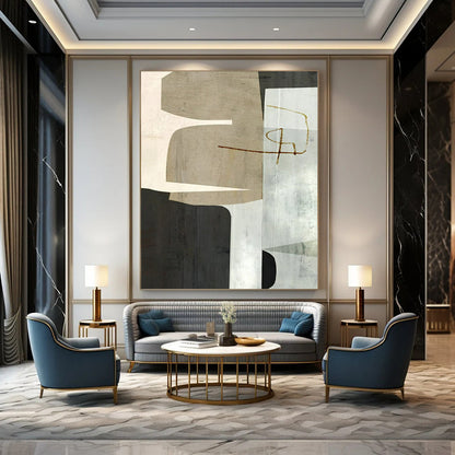 “Neutral - Toned Geometric Collage” - Abstract Painting On Canvas CT2319